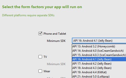 selection of android version